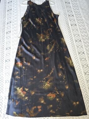 Dillard's Black Satin Floral Print Midi Dress Size Medium.